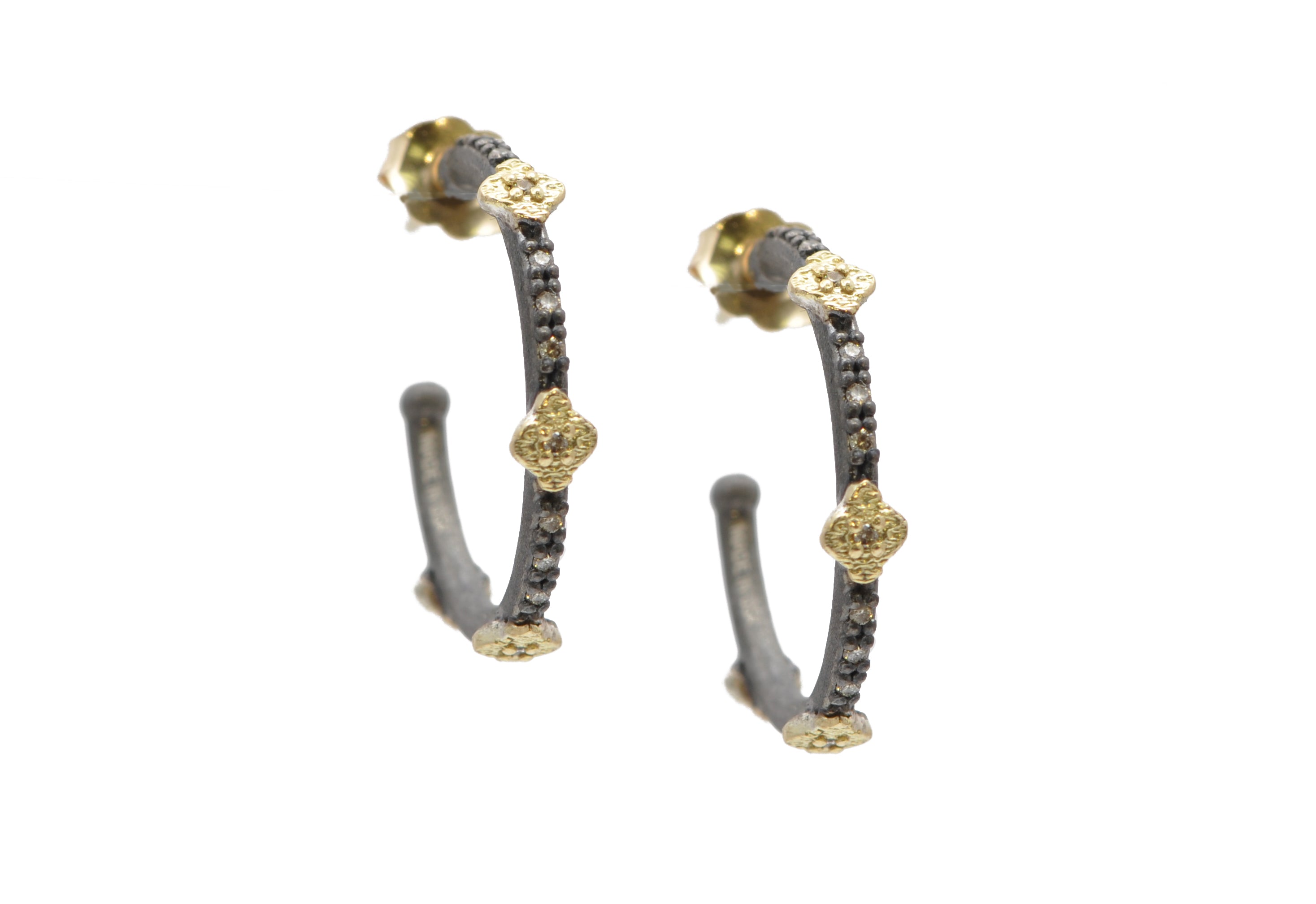 ARMENTA PETITE 18K YELLOW GOLD & STERLING SILVER HOOPS WITH DIAMOND ACCENTING