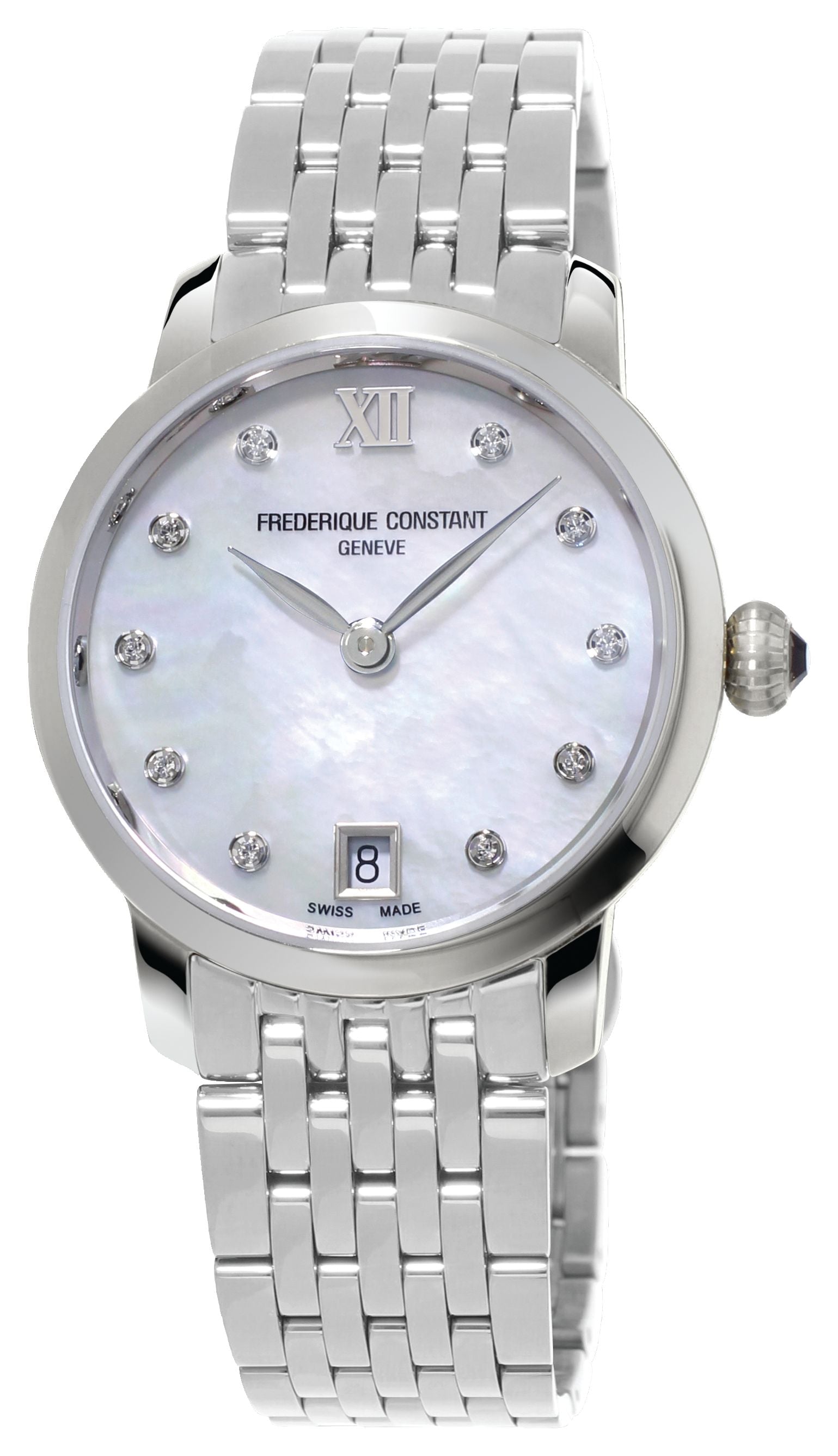 Slimline Mother of Pearl Quartz Watch with Diamonds