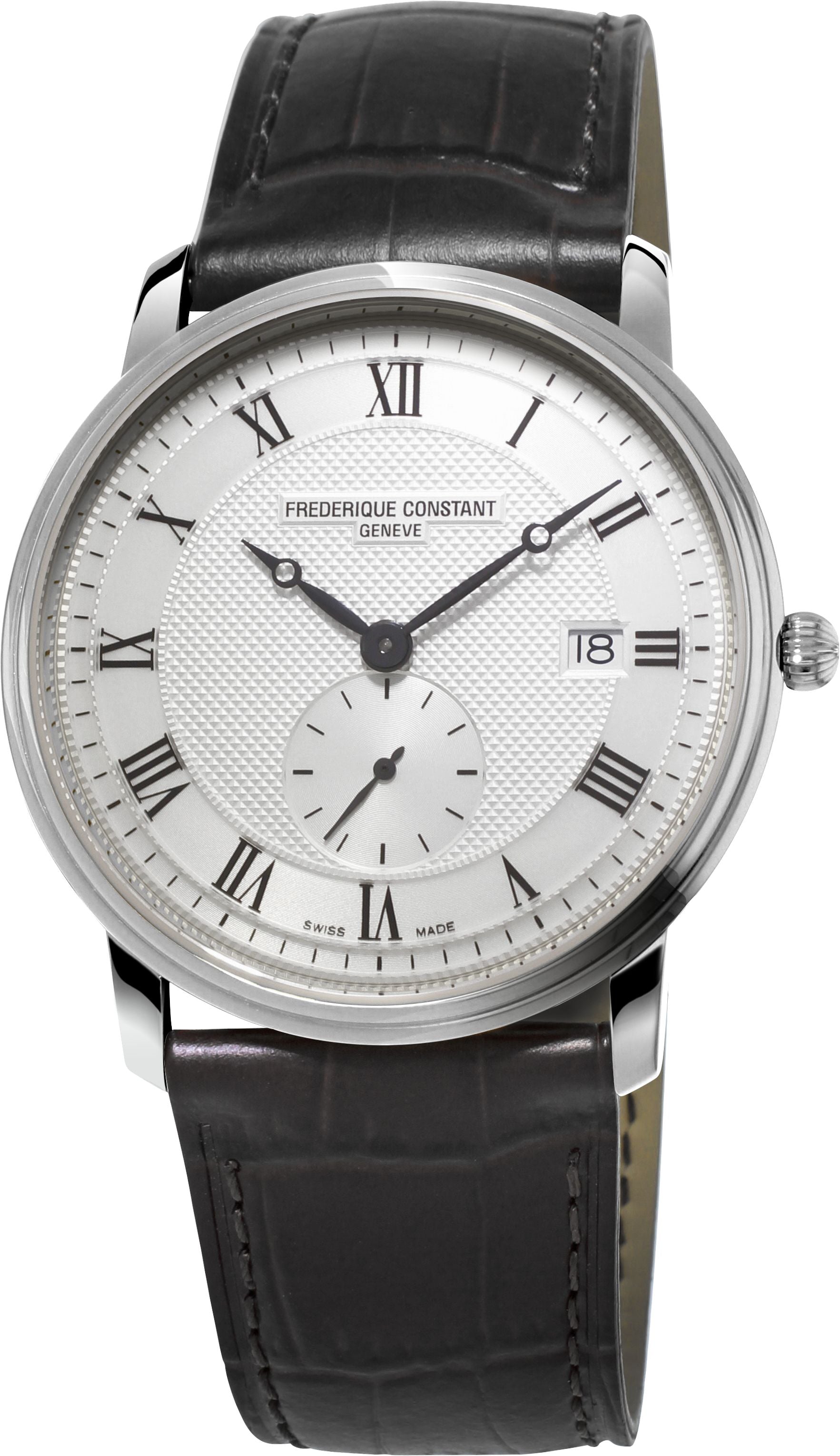 FREDERIQUE CONSTANT MENS STAINLESS STEEL Silver-Tone Quartz SLIMLINE Leather Strap
