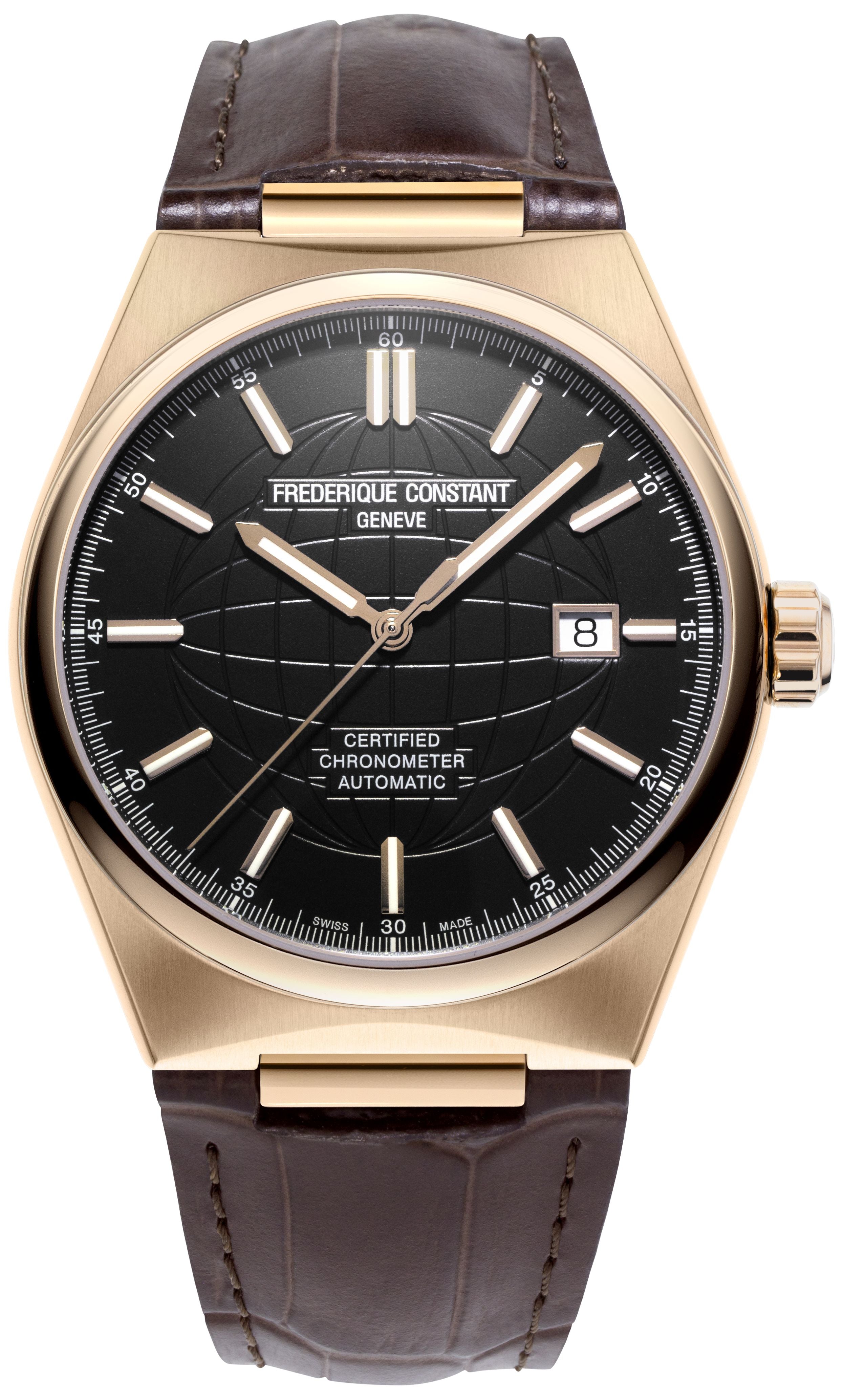 FREDERIQUE CONSTANT MENS STAINLESS STEEL Rose Gold-Tone Automatic HIGHLIFE Leather Strap
