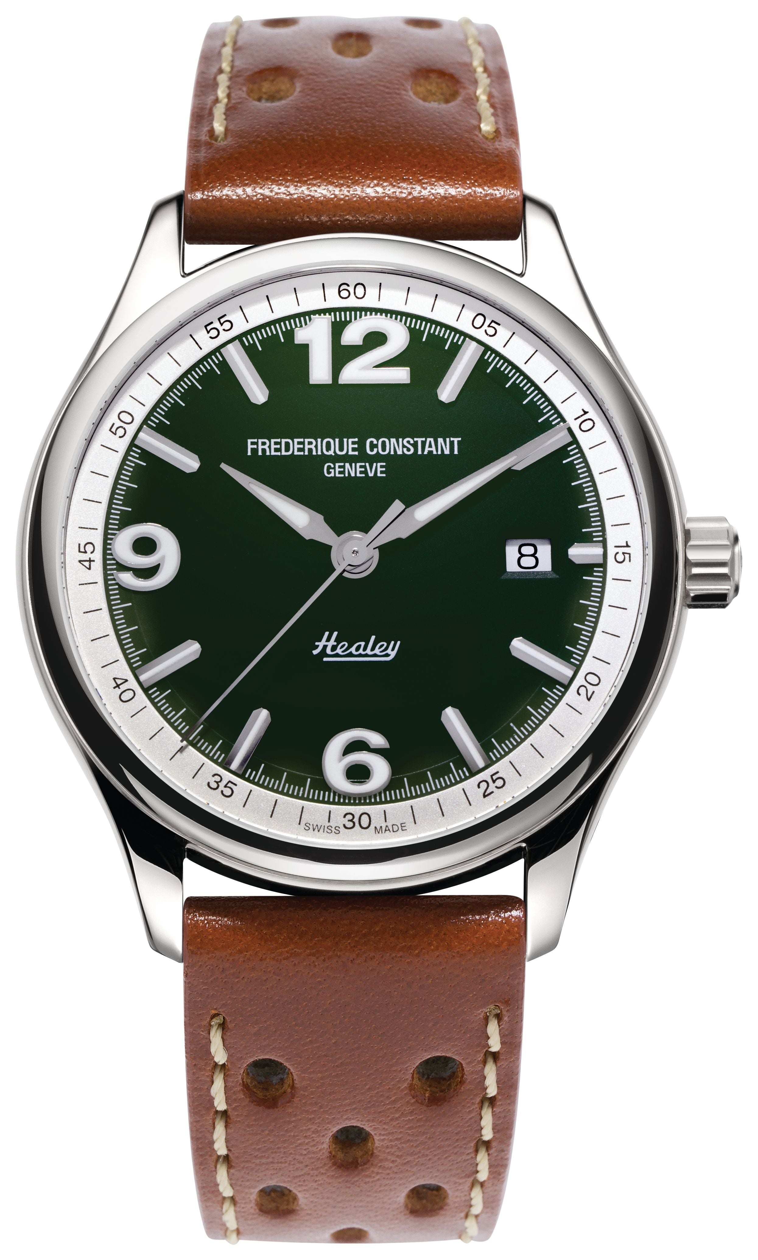 FREDERIQUE CONSTANT MENS STAINLESS STEEL Silver-Tone Automatic VINTAGE RALLY Leather Strap