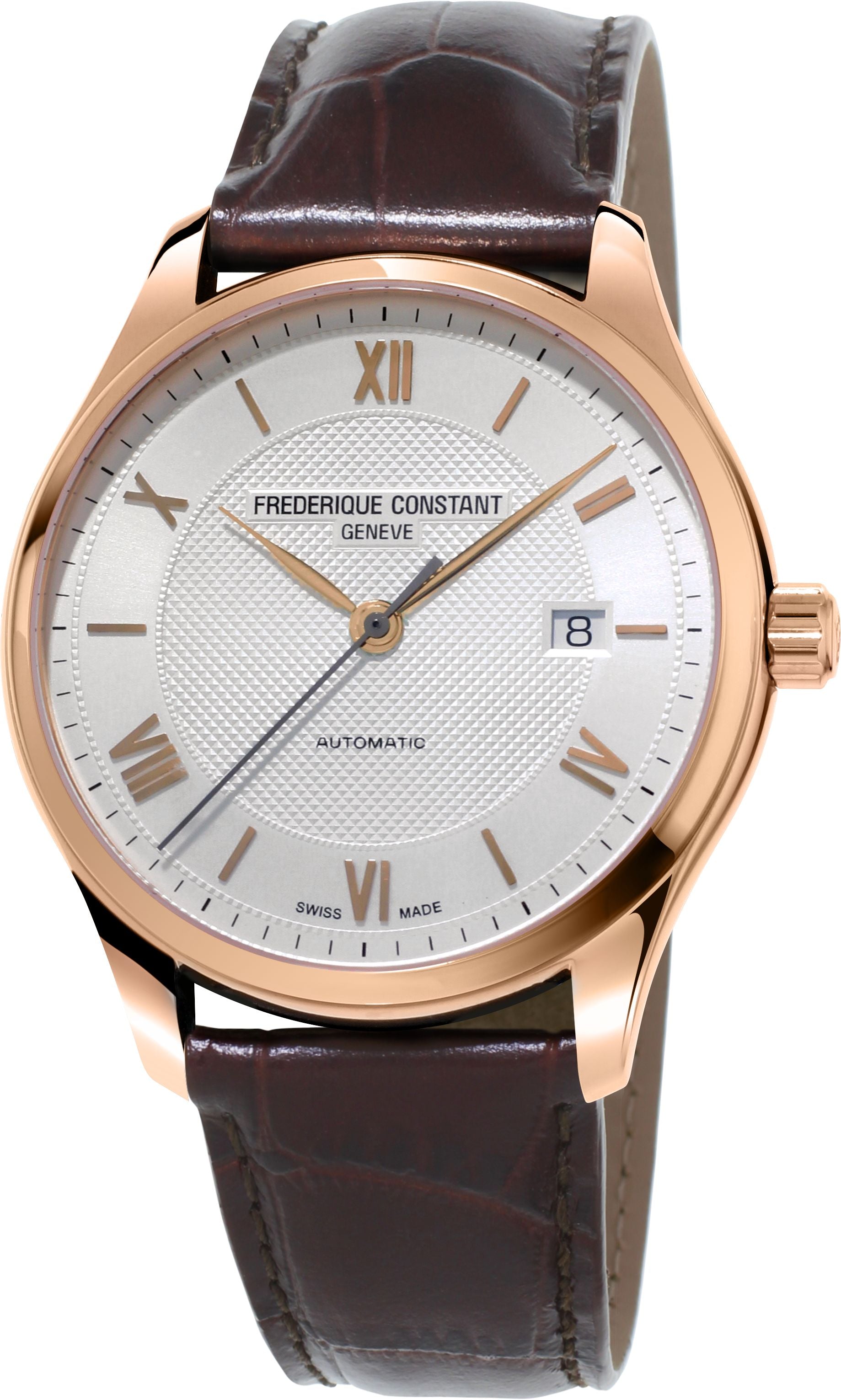 FREDERIQUE CONSTANT MENS STAINLESS STEEL Rose Gold-Tone Automatic CLASSICS Leather Strap