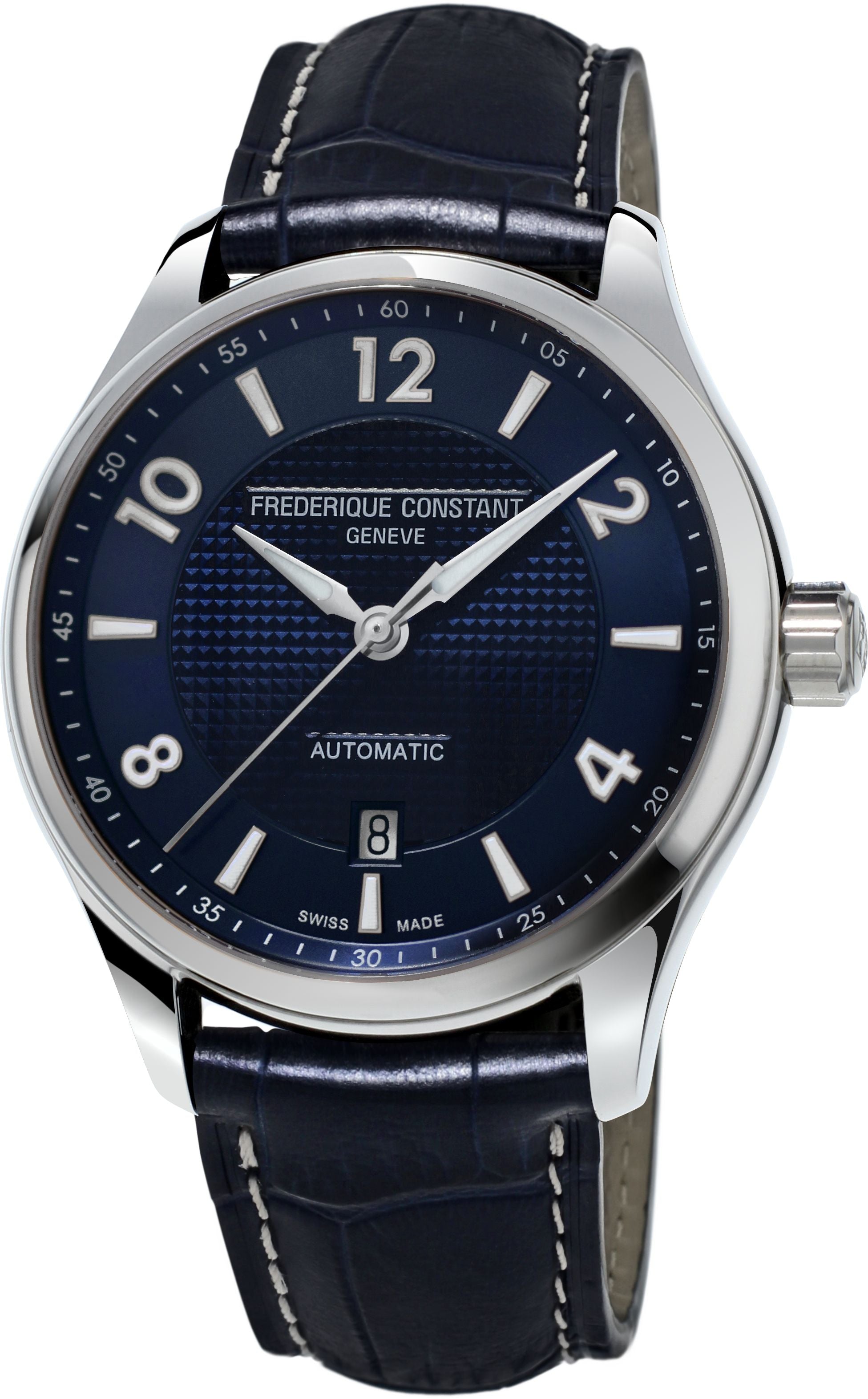 FREDERIQUE CONSTANT MENS STAINLESS STEEL Silver-Tone Automatic RUNABOUT Leather Strap