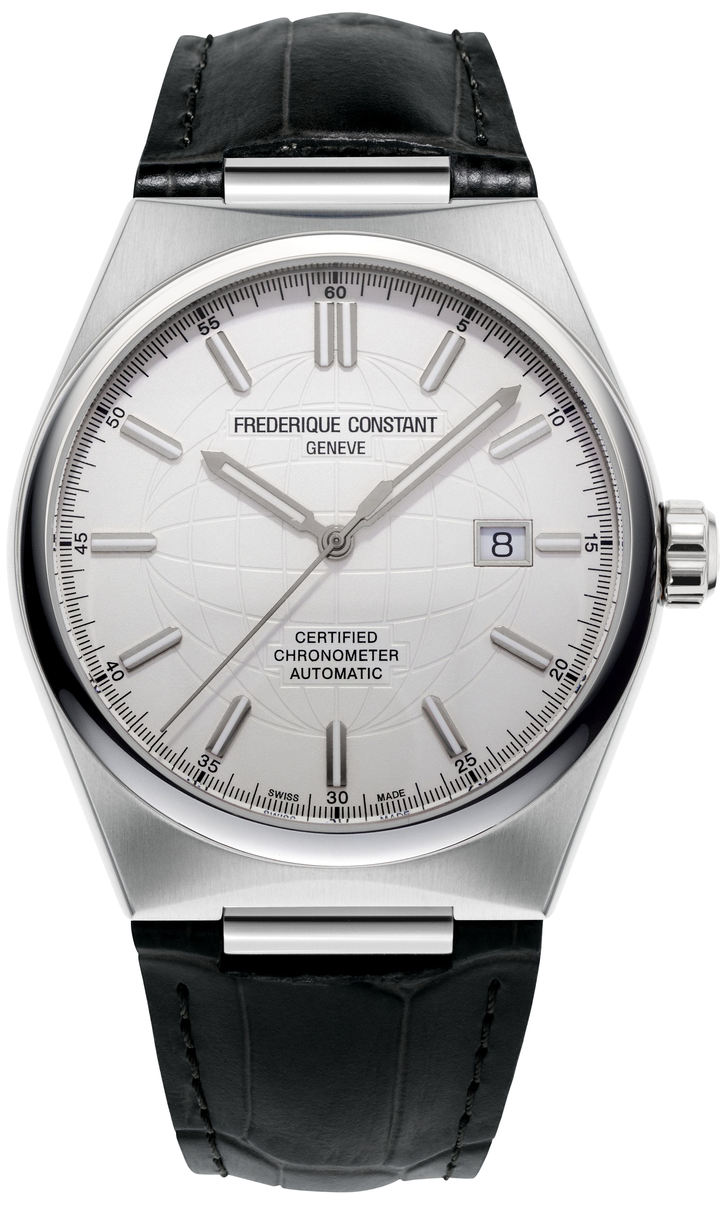 FREDERIQUE CONSTANT MENS STAINLESS STEEL Silver-Tone Automatic HIGHLIFE Leather Strap