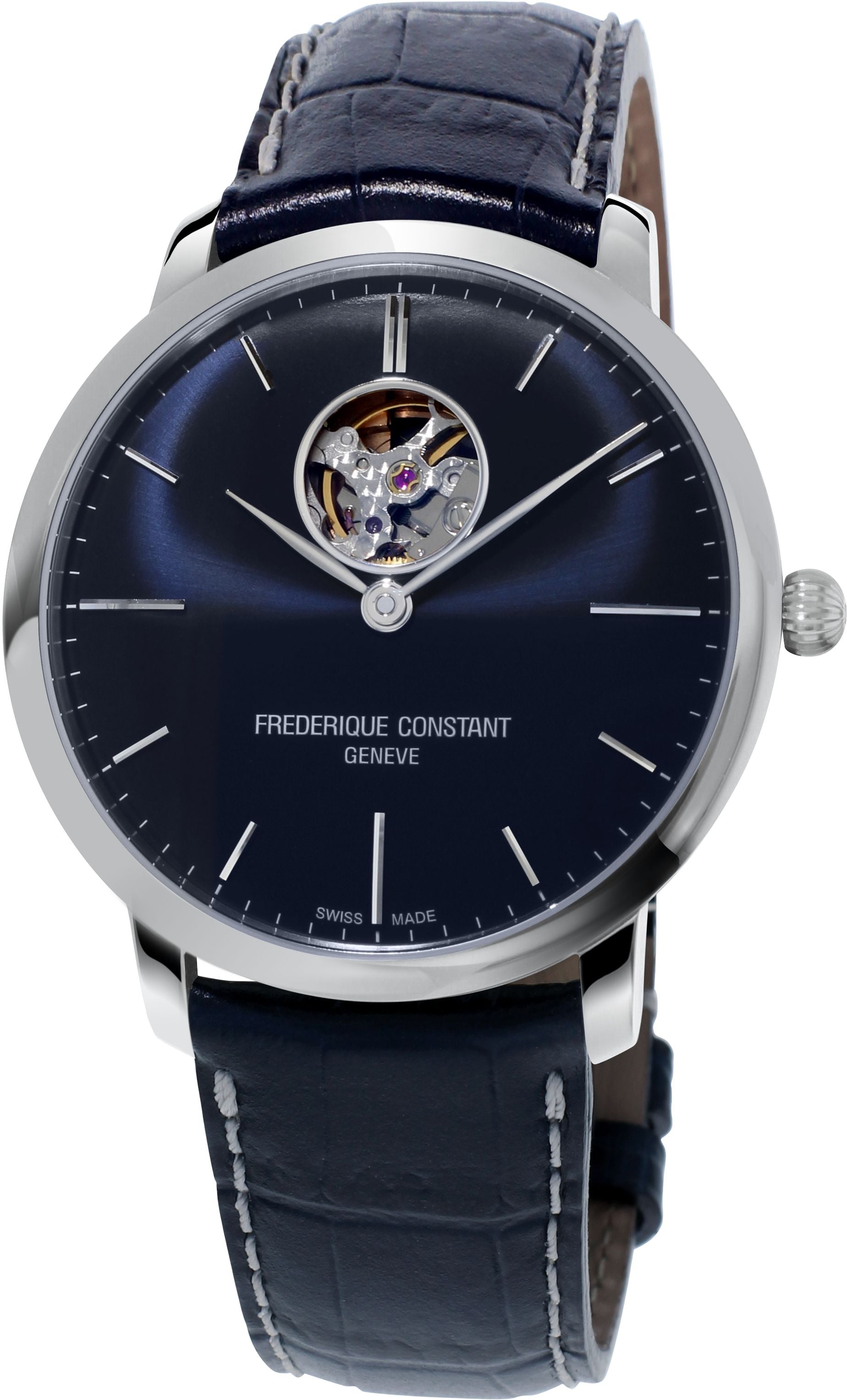 FREDERIQUE CONSTANT MENS STAINLESS STEEL Silver-Tone Automatic SLIMLINE Leather Strap