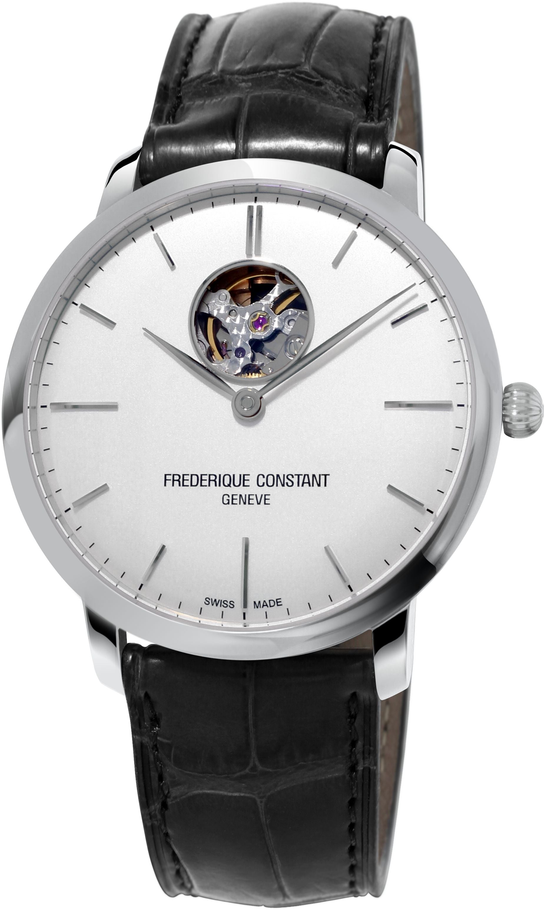 FREDERIQUE CONSTANT MENS STAINLESS STEEL Silver-Tone Automatic SLIMLINE Leather Strap