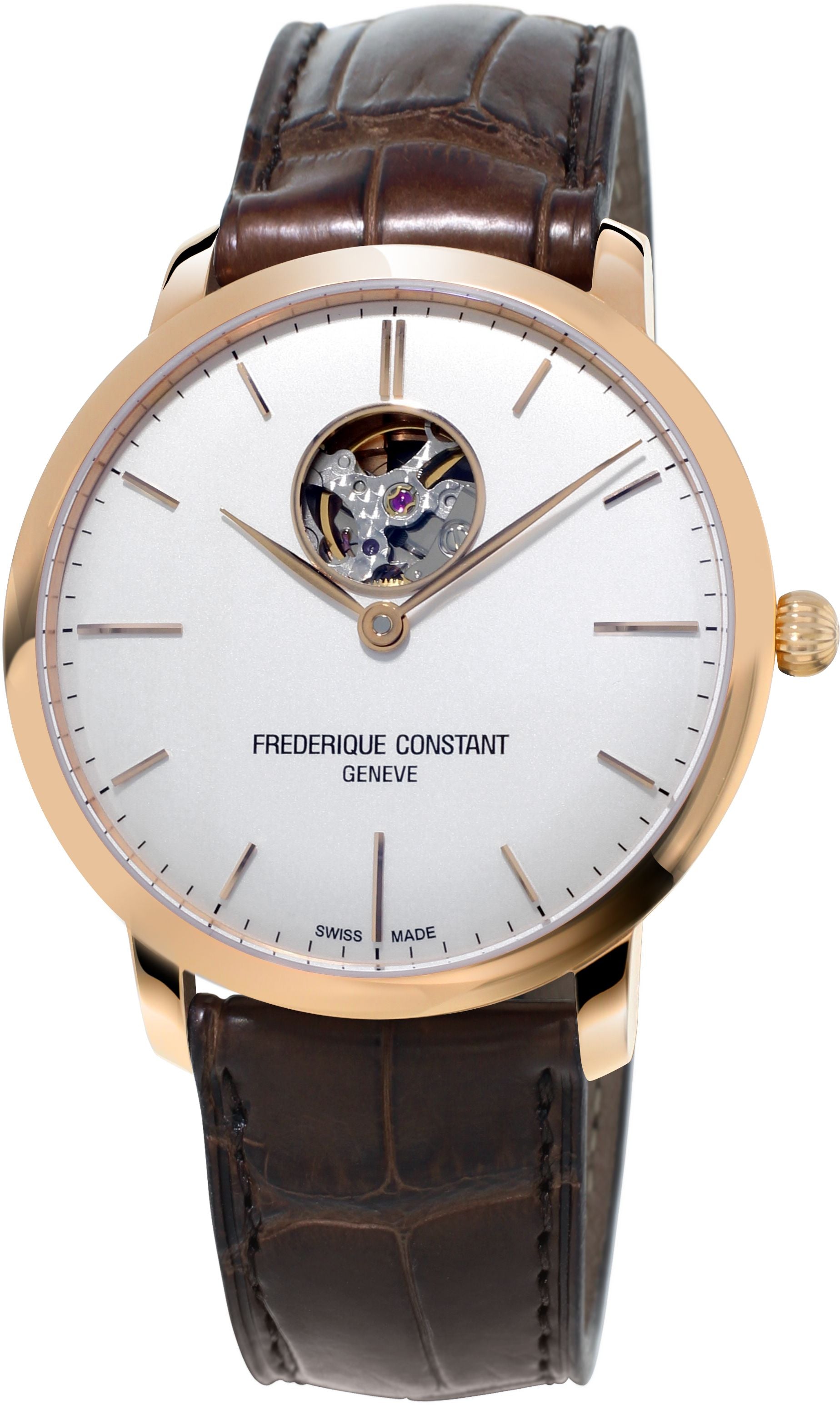 FREDERIQUE CONSTANT MENS STAINLESS STEEL Rose Gold-Tone Automatic SLIMLINE Leather Strap