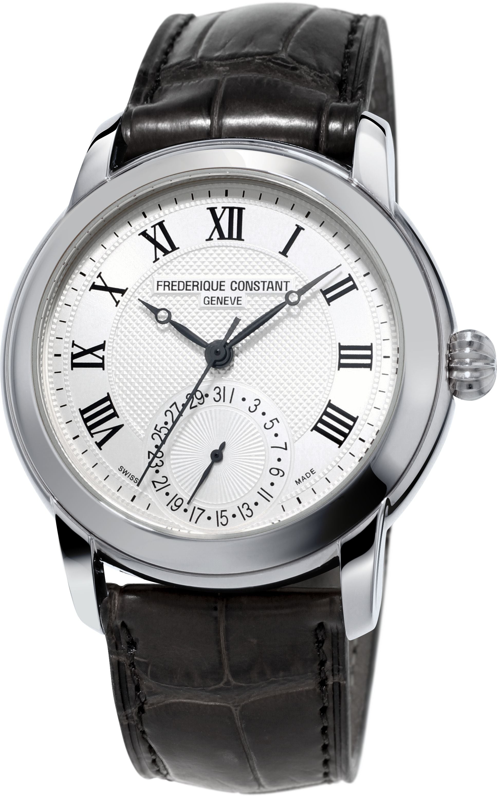 FREDERIQUE CONSTANT MENS STAINLESS STEEL Silver-Tone Manufacture MANUFACTURE Leather Strap