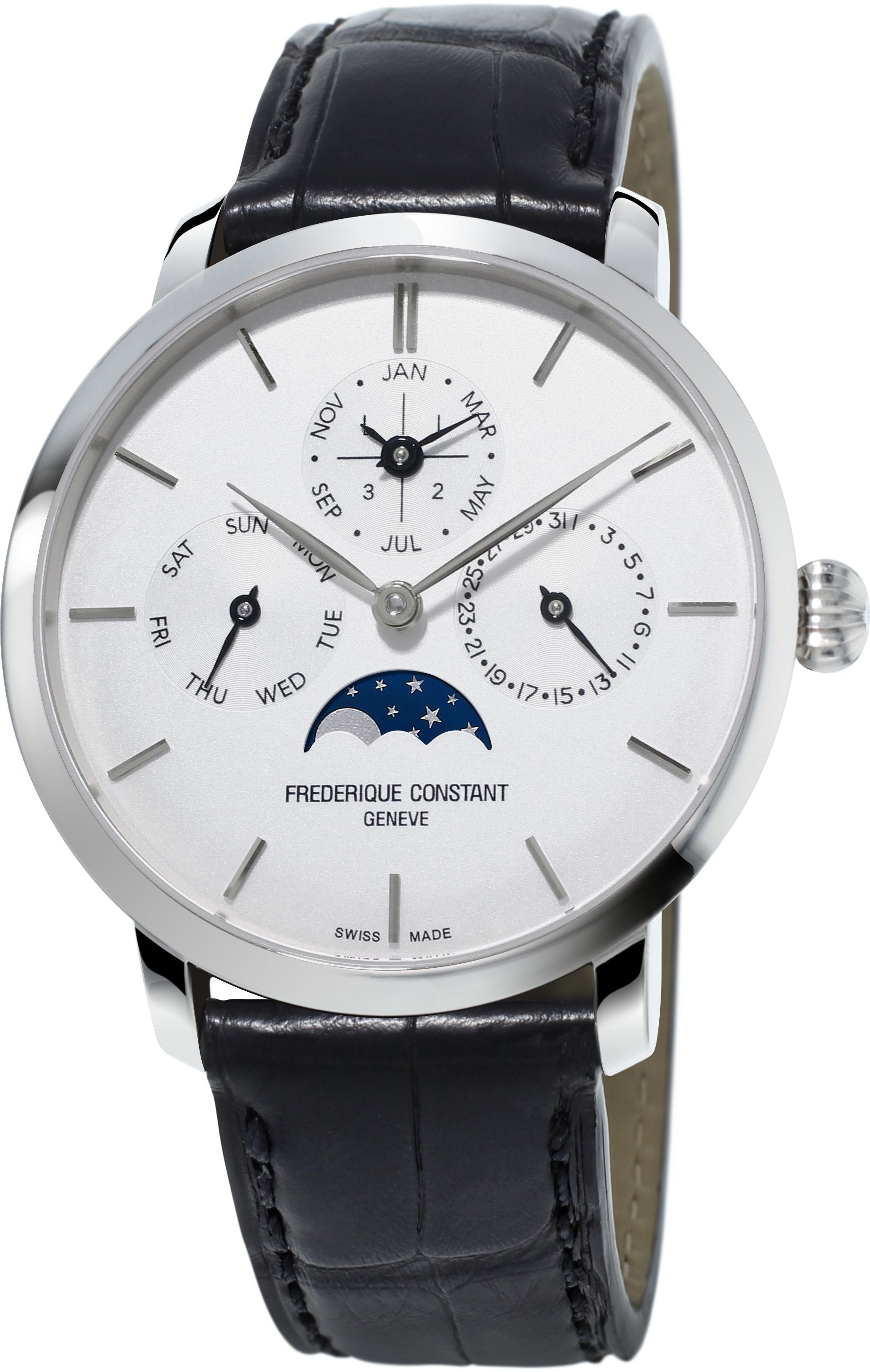 FREDERIQUE CONSTANT MENS STAINLESS STEEL Silver-Tone Manufacture MANUFACTURE Genuine Alligator Strap