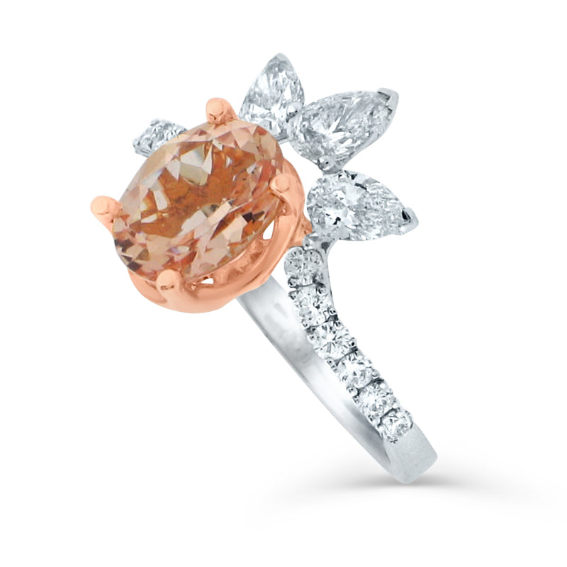 PRIVE' 18K WHITE & ROSE GOLD, MORGANITE &  0.65CT DIAMOND ACCENTING RING