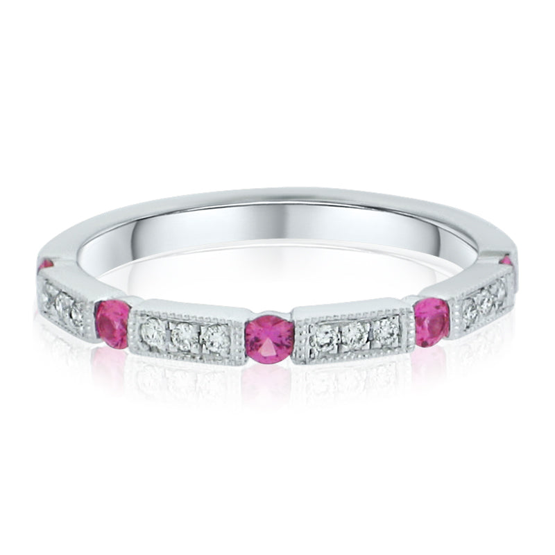 MULLOYS PRIVE'18K WHITE GOLD .23CT PINK SAPPHIRE .08CT VS/SI-G DIAMOND BAND R0272204