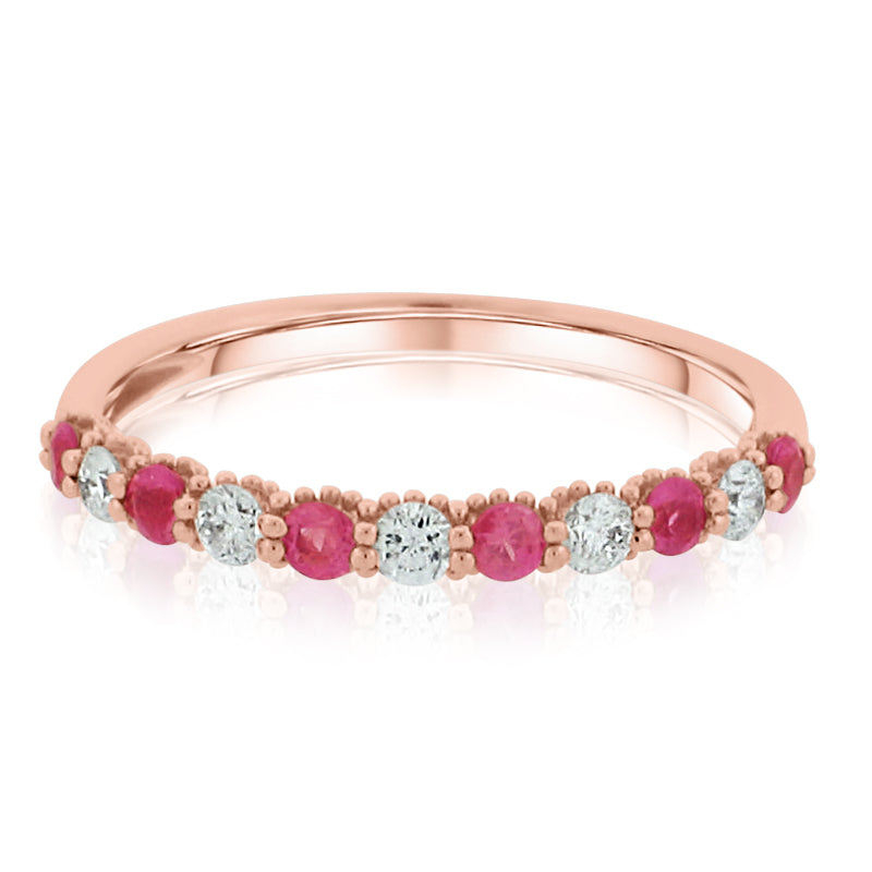 MULLOYS PRIVE'18K PINK GOLD .29CT PINK SAPPHIRE .20CT VS/SI-G DIAMOND BAND 5R139304B