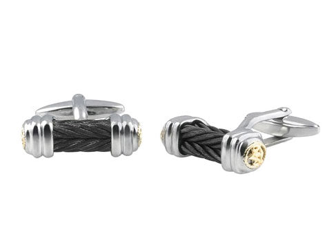 Alor Black cable 2 row 3.0mm, 18 karat Yellow Gold and stainless steel. Imported.