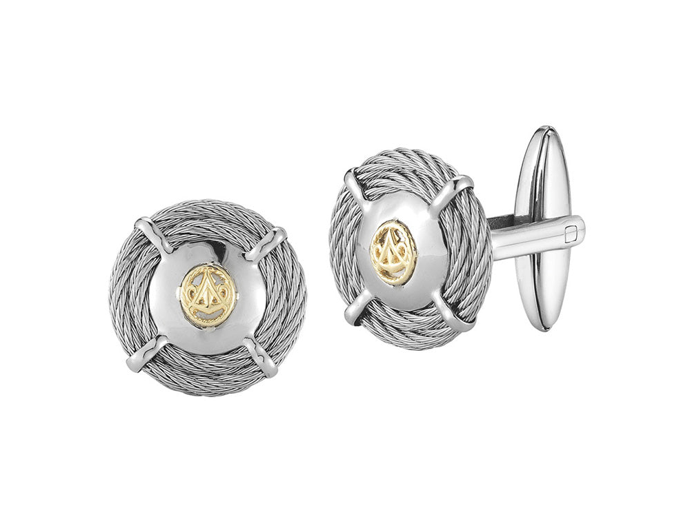 Alor Grey cable 2 row 2.0mm, 18 karat Yellow Gold and stainless steel. Imported.