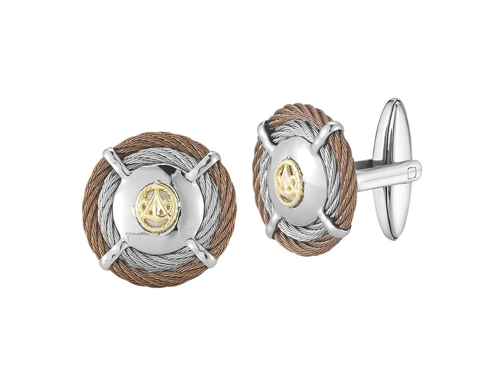 Alor Bronze cable and grey cable 2 row 2.0mm, 18 karat Yellow Gold w/stainless steel. Imported.
