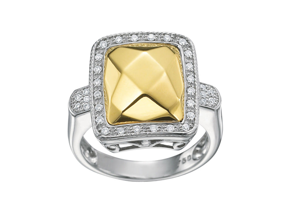 Alor 18 karat faceted Yellow Gold and White Gold and 0.17 total carat weight Diamonds. Imported.