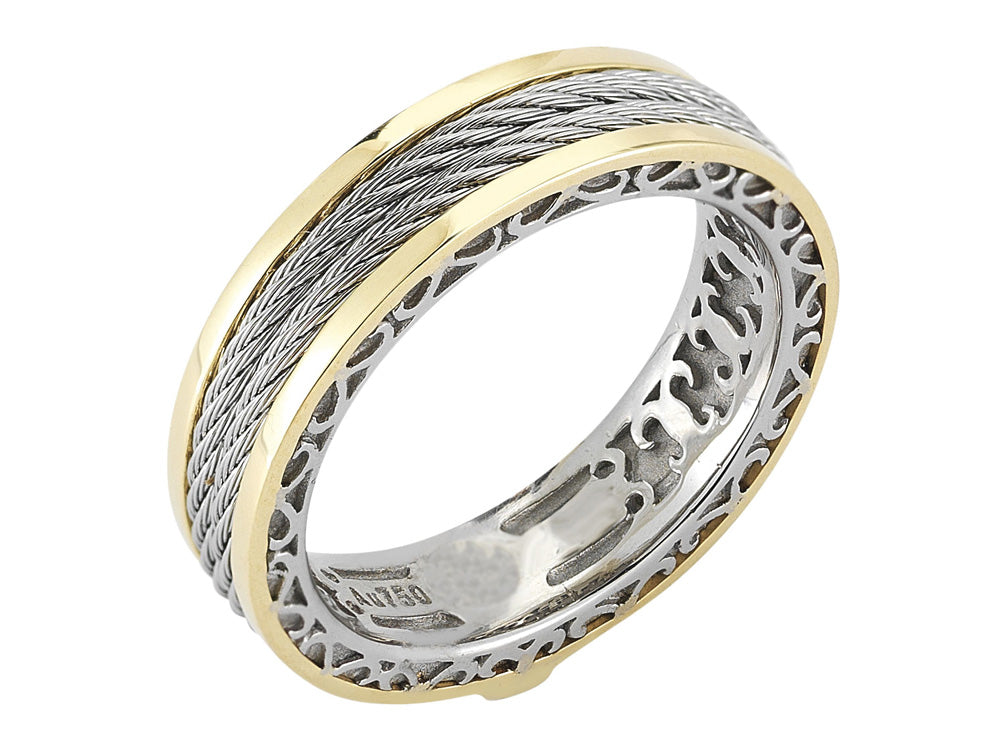Alor Grey cable 2 row 1.6mm, 18 karat Yellow Gold and stainless steel. Imported.