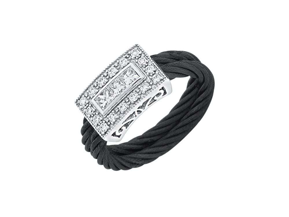 Alor Black cable 2 row 2.5 mm, 18 karat White Gold, 0.49 total carat weight Diamonds and stainless steel. Imported.