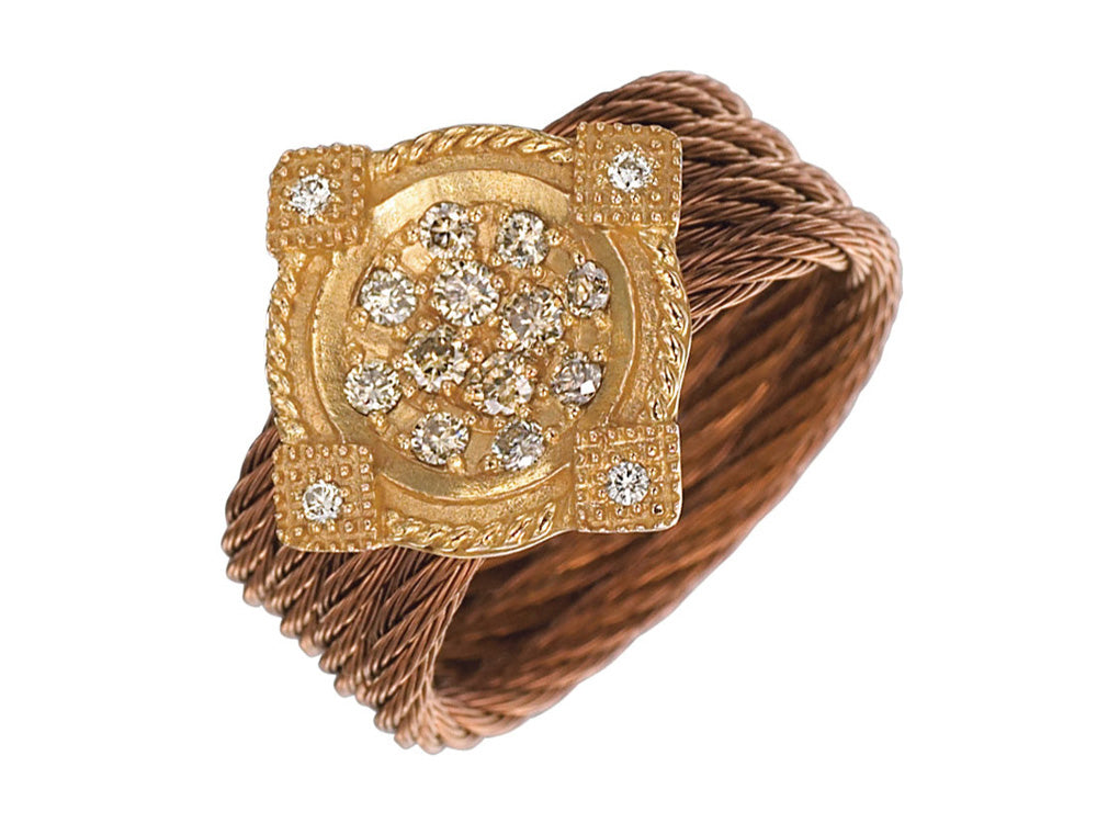 Alor Bronze cable 4 row 2.0mm and 18 karat Petra Gold, 0.35 total carat weight Champagne Diamonds. Imported.