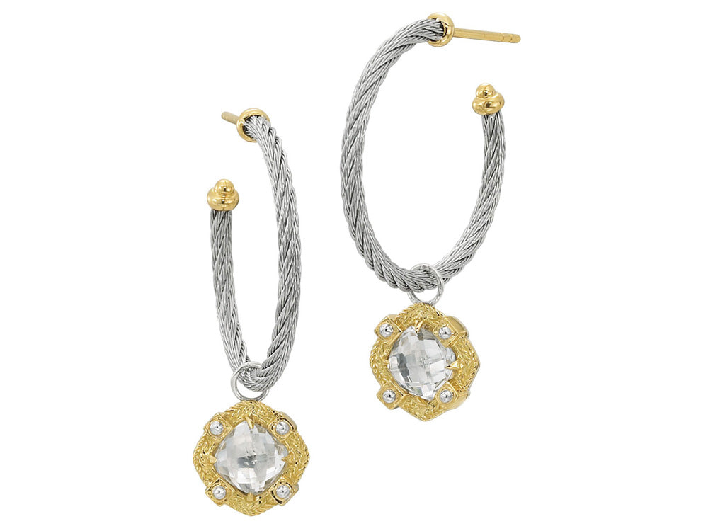 Alor 18 karat Yellow Gold, stainless steel and stainless steel Cable 1 row 2.0mm with White Topaz. Imported.