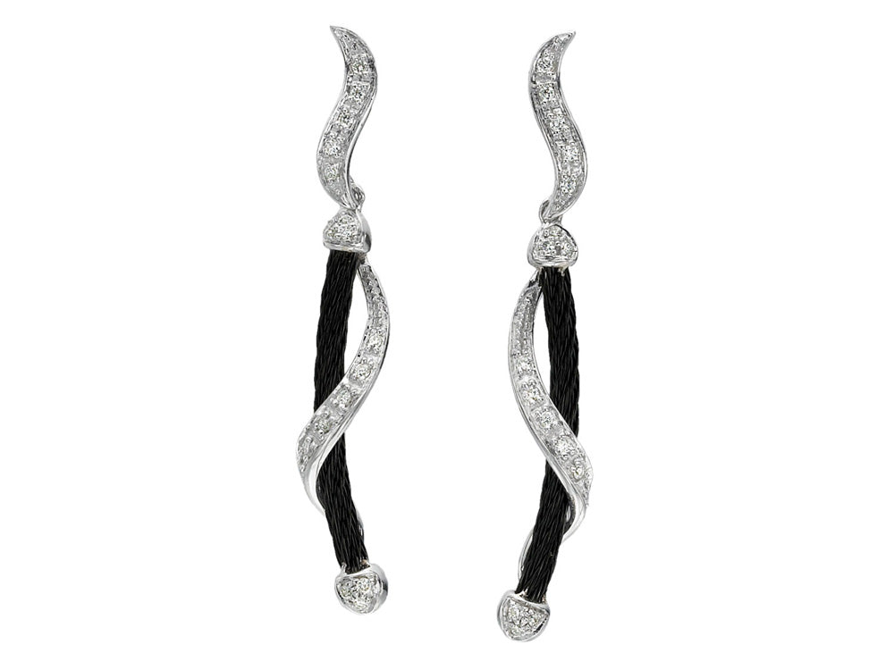 Alor 18 karat White Gold and black stainless steel cable 1 row 2.5 mm and Diamonds 0.19 total carat weight. Imported.