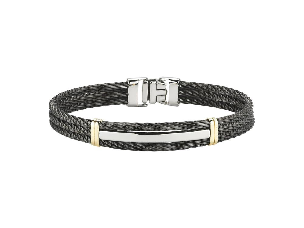 Alor Gunmetal cable 3 row 3mm, 18 karat Yellow Gold and stainless steel. Imported.
