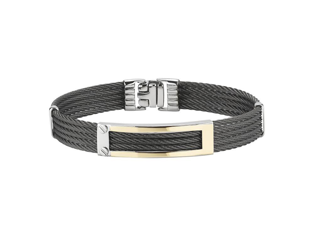 Alor Gunmetal cable 5 row 2mm, 18 karat Yellow Gold and stainless steel. Imported.