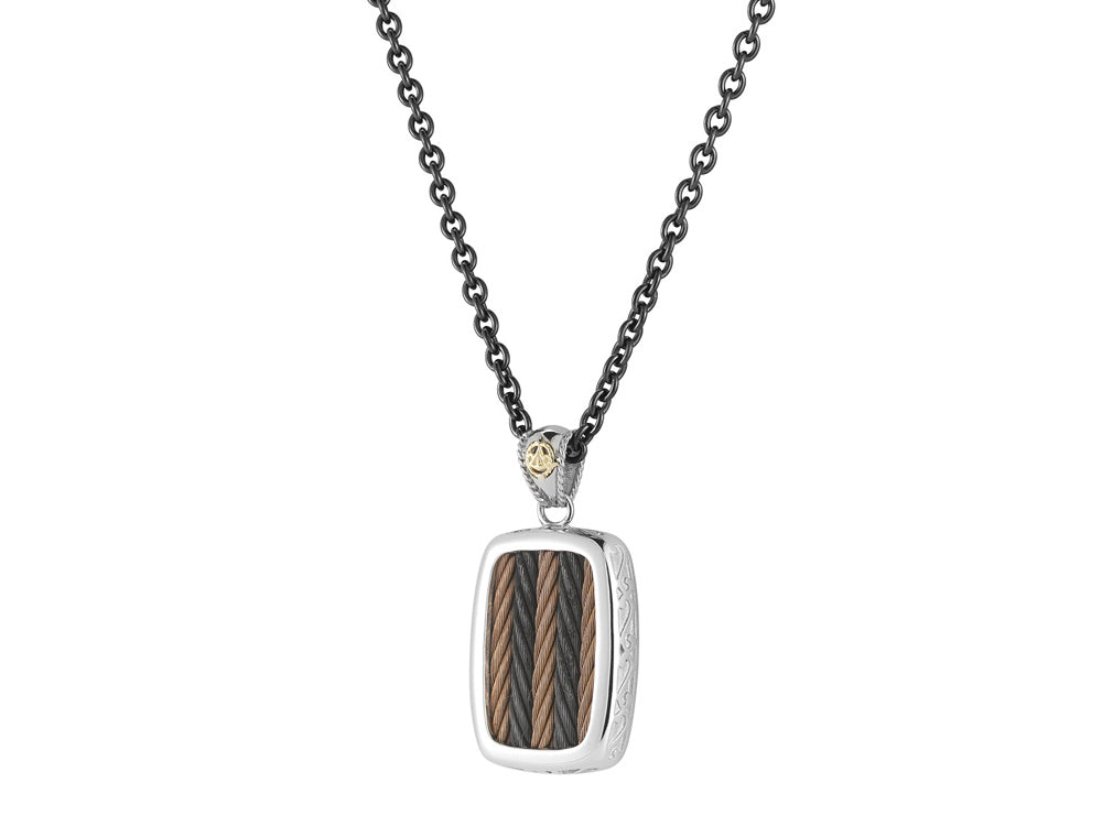 Alor Bronze cable and black cable on black chain, 18 karat Yellow Gold with stainless steel. Imported.