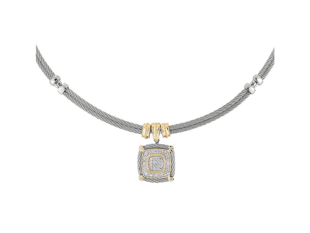 Alor Grey cable 2 row, 18 karat Yellow Gold, 0.33 total carat weight Diamonds and stainless steel. Imported.