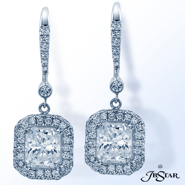 JB STAR PLATINUM WITH RADIANT CUT DIAMONDS 2.07CT TW, 0.73CT TW ROUND CUT DIAMONDS DANGLE EARRINGS FROM THE EARRINGS COLLECTION
