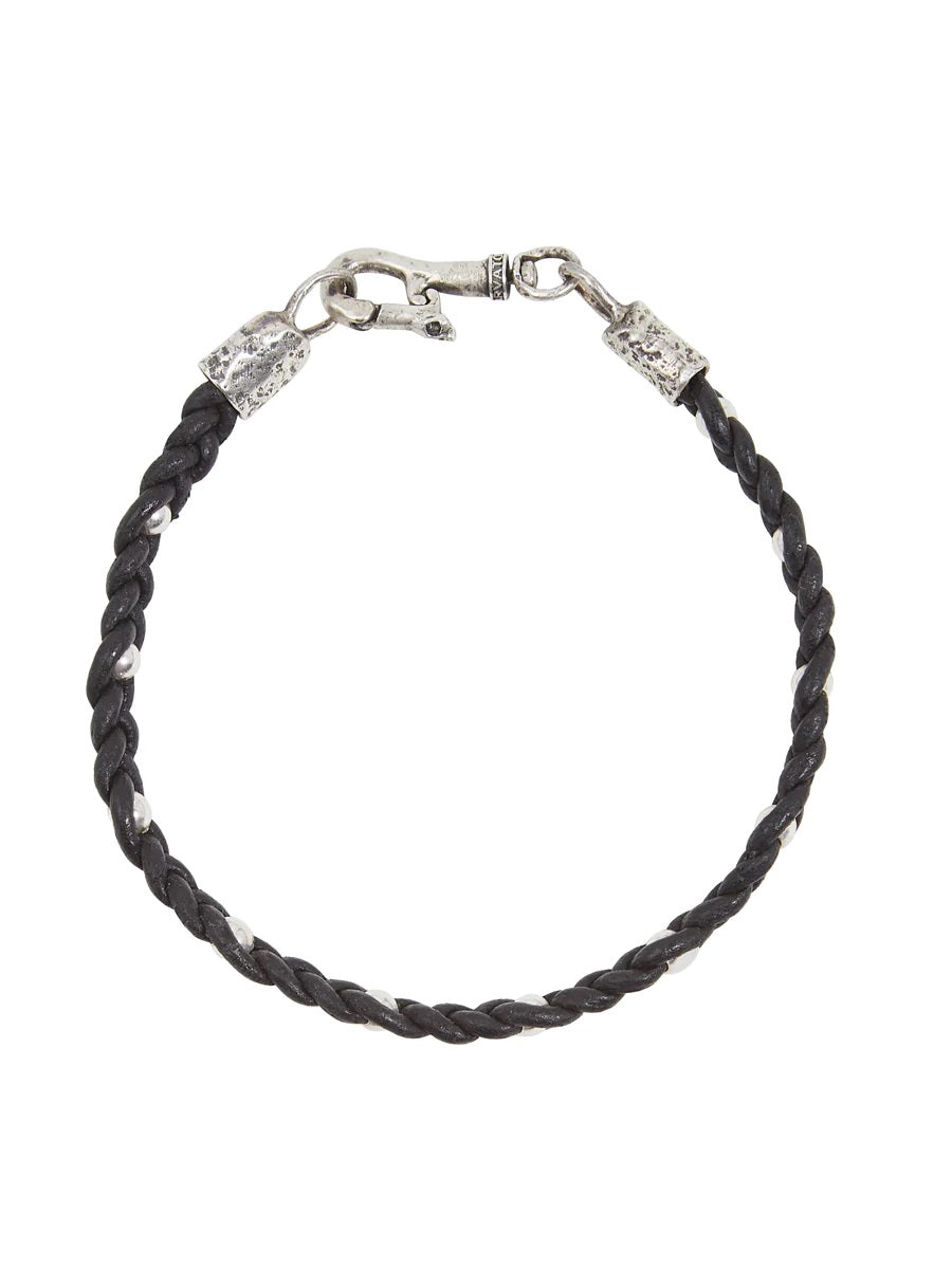 LEATHER STERLING SILVER SINGLE STRAND BRACELET, BRAIDED, WITH NO STONE