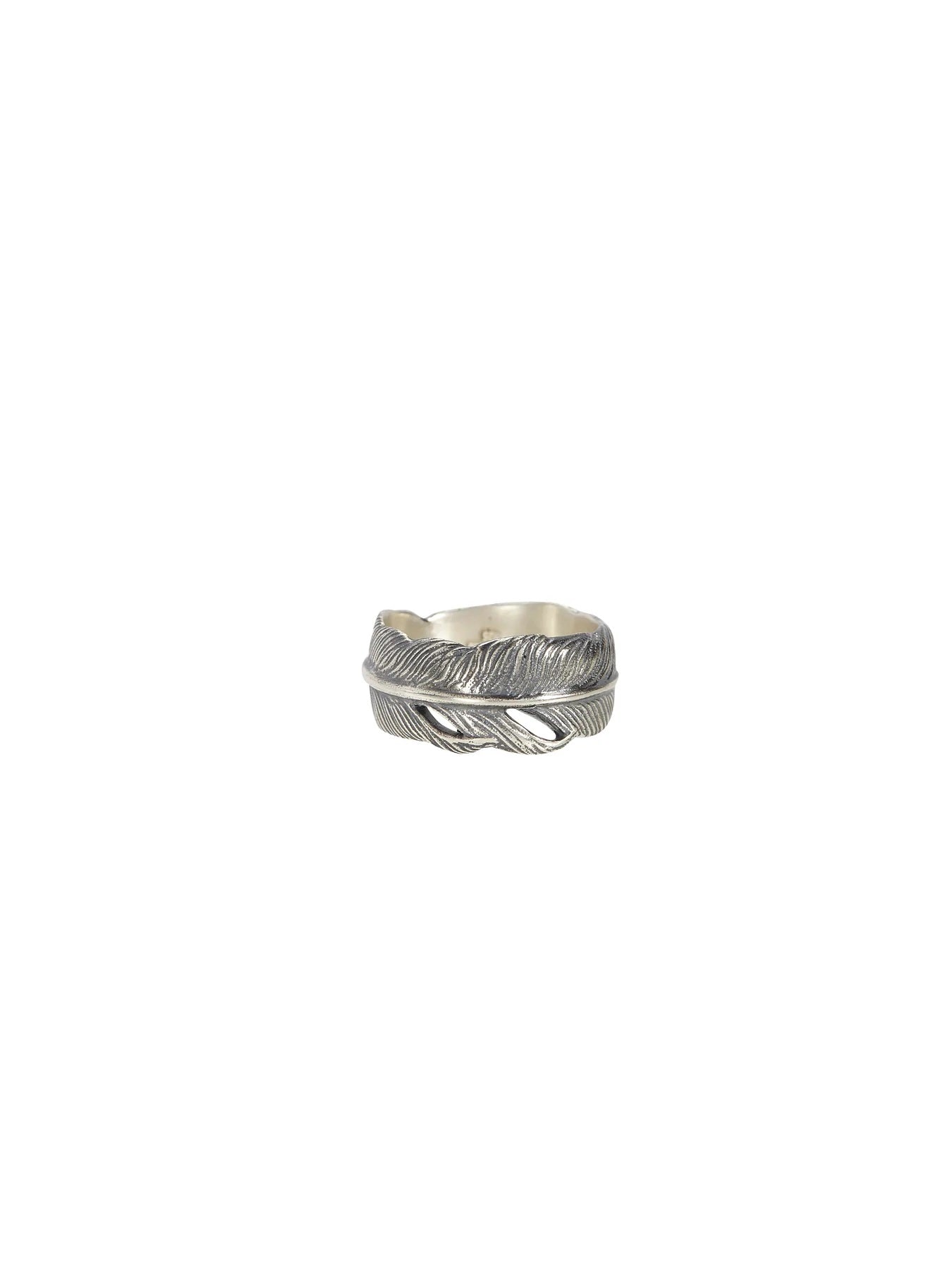 RAVEN STERLING SILVER BAND RING, FEATHER, WITH NO STONE