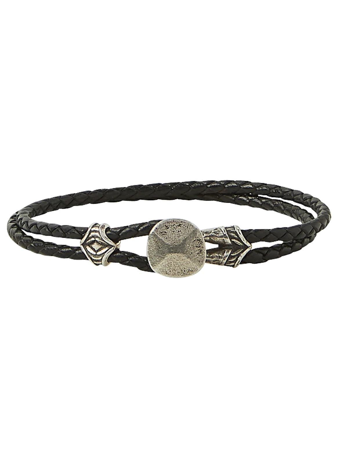 RIVET STERLING SILVER LEATHER BRACELET, BRAIDED, WITH NO STONE