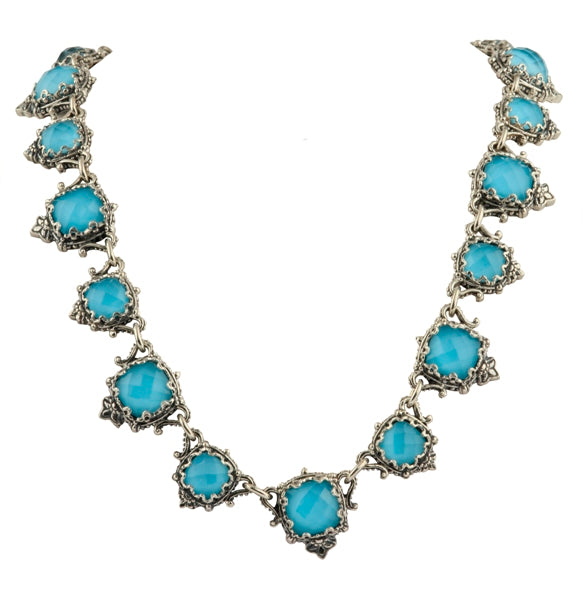 KONSTANTINO STERLING SILVER AND CRYSTAL TURQUOISE DUBLET PETITE LINK  NECKLACE FROM THE AEGEAN COLLE