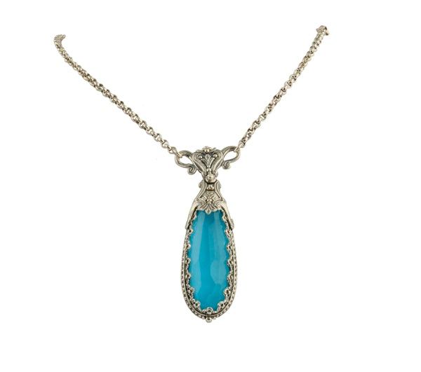 KONSTANTINO STERLING SILVER AND ROCK CRYSTAL TURQUOISE DUBLET PENDANT ON CHAIN  FROM THE AEGEAN COLL
