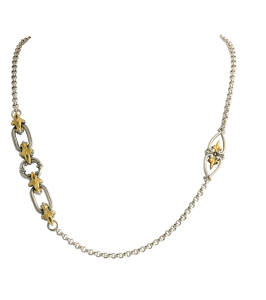 KONSTANTINO  STERLING SILVER & 18K GOLD FLEUR DE LIS NECKLACE FROM THE EROS COLLECTION