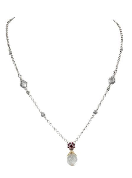 KONSTANTINO STERLING SILVER & 18K GOLD NECKLACE CRYSTAL CORUNDUM FROM THE PYTHIA COLLECTION
