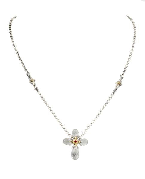 KONSTANTINO STERLING SILVER & 18K GOLD NECKLACE CRYSTAL CORUNDUM FROM THE PYTHIA COLLECTION