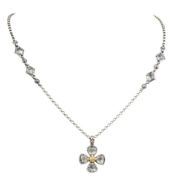 KONSTANTINO STERLING SILVER & 18K GOLD NECKLACE 18" CRYSTAL FROM THE PYTHIA COLLECTION