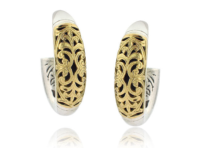 KONSTANTINO STERLING SILVER AND 18K YELLOW GOLD HOOP EARRINGS FROM THE SILVER AND GOLD COLLECTION