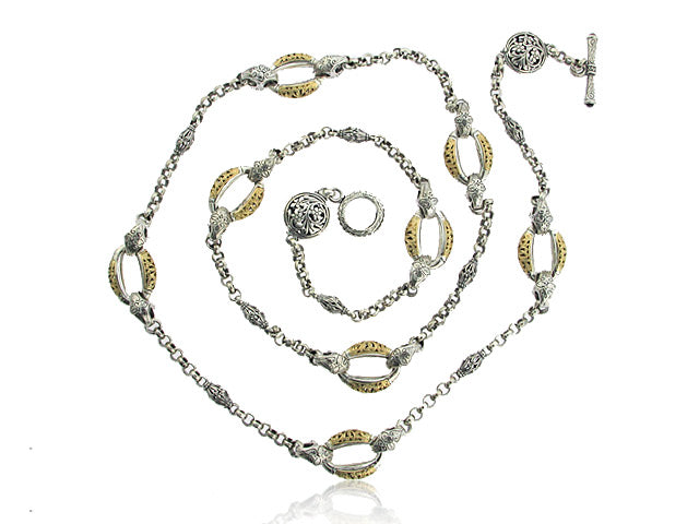 KONSTANTINO STERLING SILVER AND 18K YELLOW GOLD 36" FANCY LINK CHAIN FROM THE SILVER AND GOLD COLLECTION