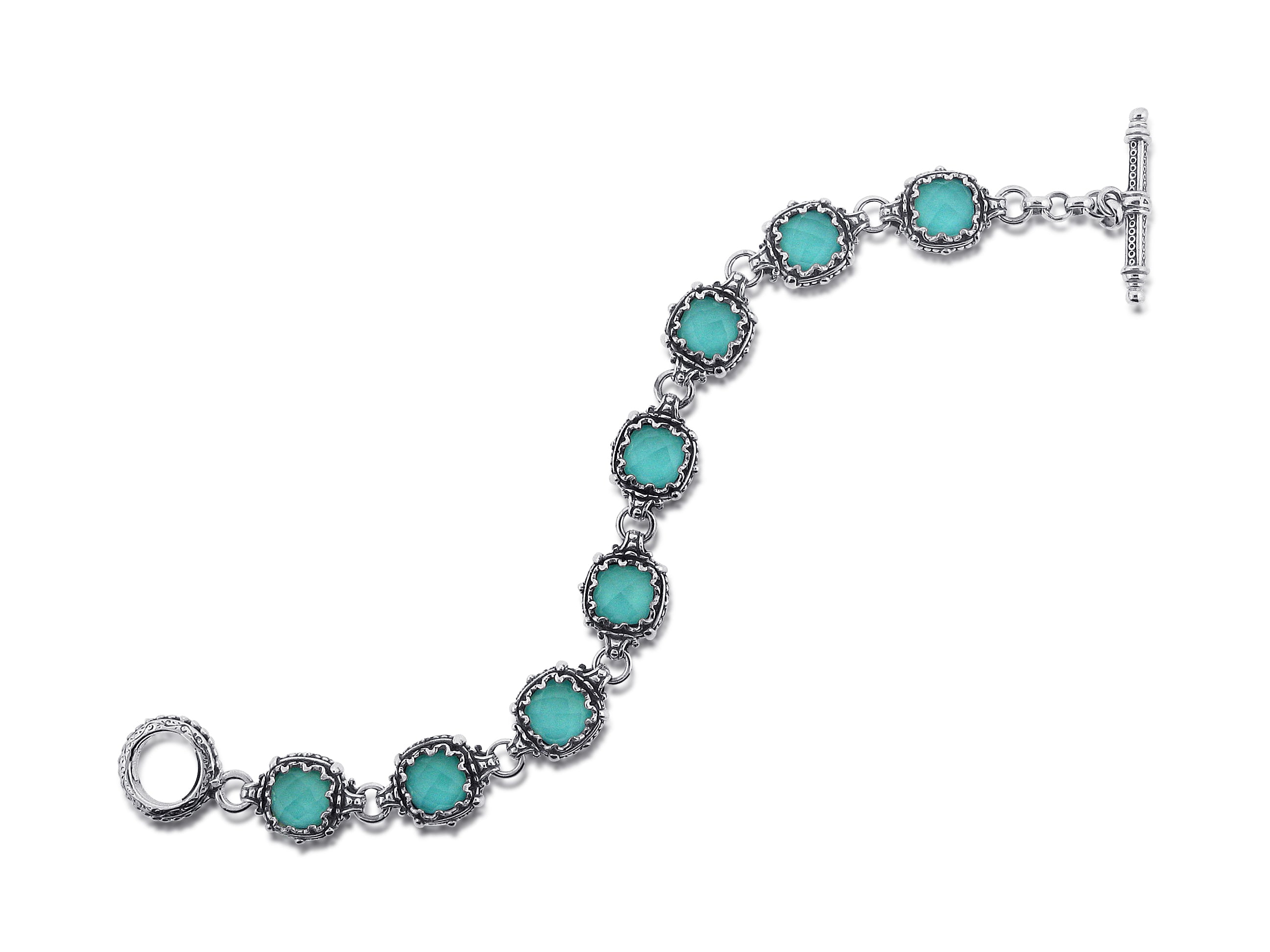 KONSTANTINO STERLING SILVER, ROCK CRYSTAL OVER TURQUOISE BRACELET FROM THE AEGEAN COLLECTION