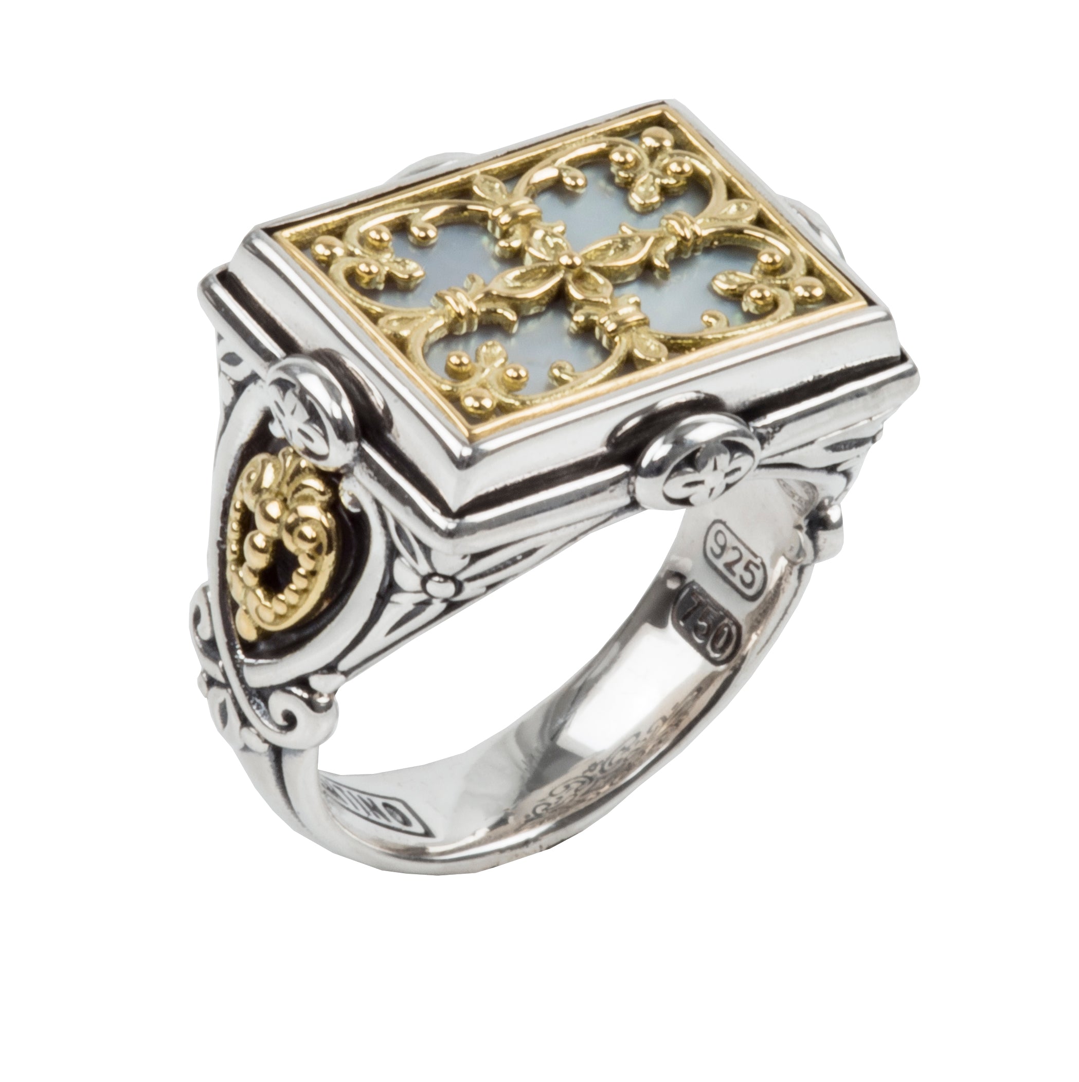 KONSTANTINO STERLING SILVER AND 18K YELLOW GOLD MOTHER OF PEARL RING FROM THE HESTIA COLLECTION