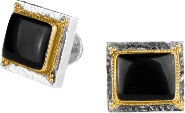 KONSTANTINO STERLING SILVER & 18K GOLD ONYX CUFFLINKS FROM THE COLOR CLASSICS COLLECTION