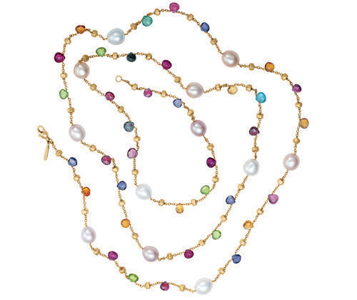 MARCO BICEGO 18K YELLOW GOLD MIXED STONE AND PEARL NECKLACE FROM THE PARADISE COLLECTION
