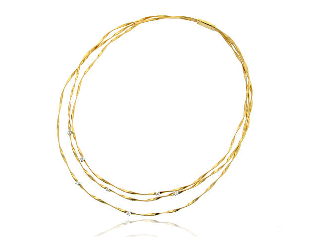 MARCO BICEGO 18K YELLOW GOLD 0.35CT VS/G DIAMOND 3 STRAND NECKLACE FROM THE MARRAKECH COLLECTION