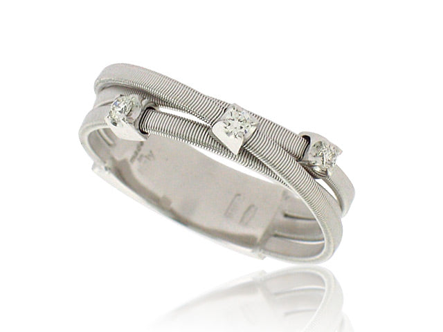 MARCO BICEGO 18K WHITE GOLD .09CT VS/G DIAMOND 3 ROW RING FROM THE GOA COLLECTION