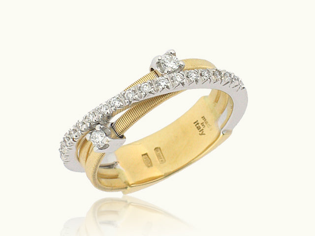 MARCO BICEGO 18K YELLOW AND WHITE GOLD 3 ROW DIAMOND RING FROM THE GOA COLLECTION