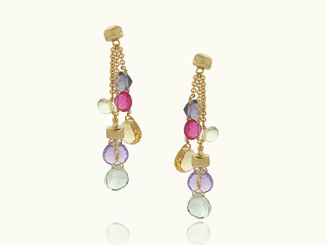 MARCO BICEGO 18K YELLOW GOLD MIXED STONE 3 STRAND EARRINGS FROM THE PARADISE COLLECTION