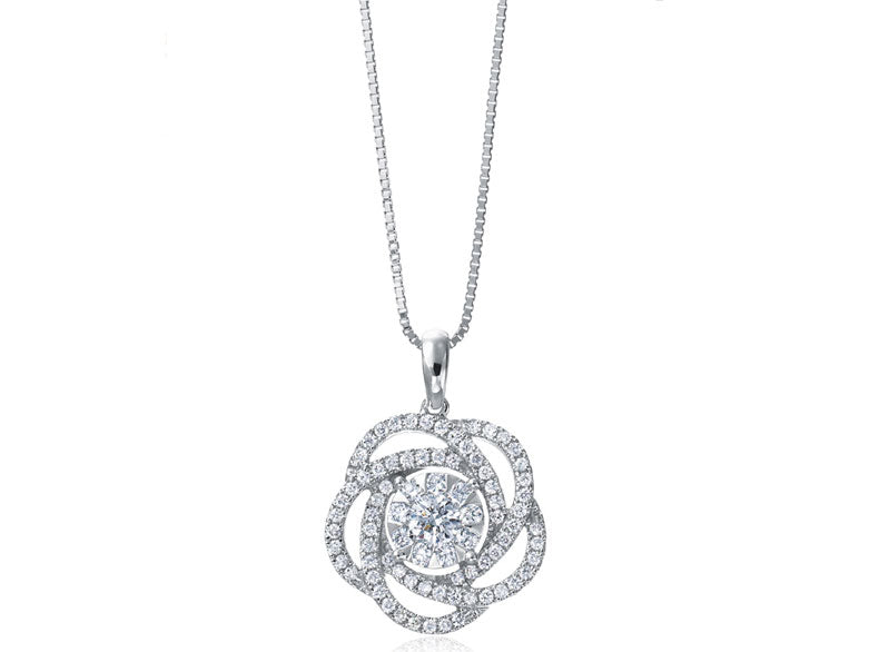 MEMOIRE 18K WHITE GOLD 0.66CT DIAMOND FLOWER PENDANT FROM THE BOUQUET COLLECTION